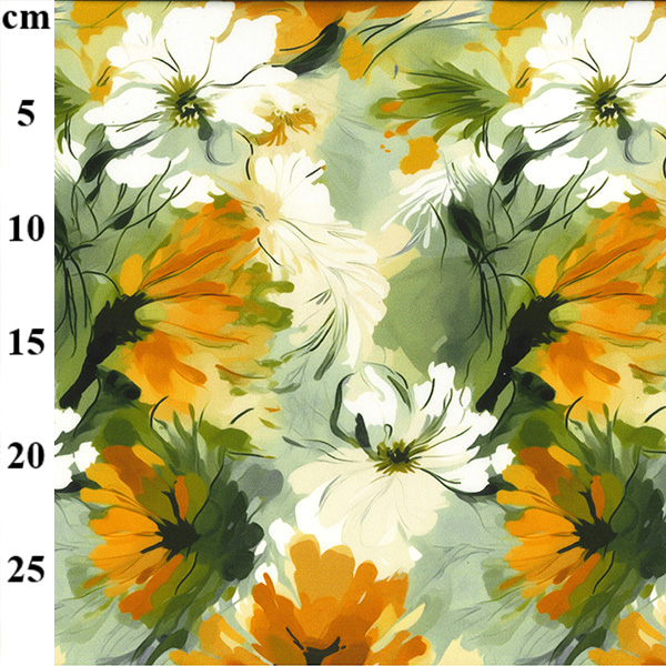Viscose and Spandex Digital Print-Flowers Orange, Green
